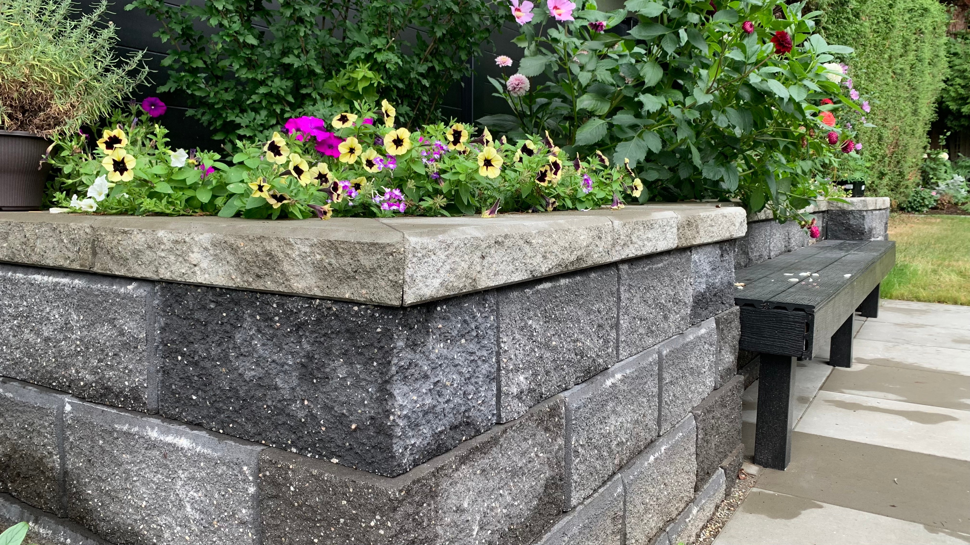 Aluminum fencing, Retaining walls, Seasonal planting and Hedge trimming at the West 35th project.